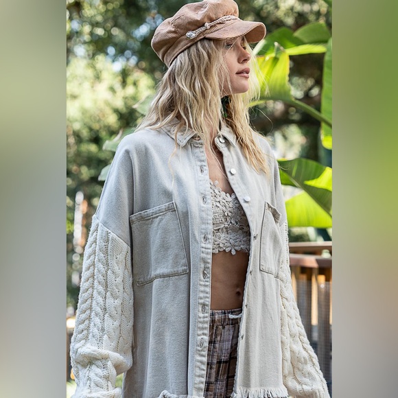 # 29 Pol Cotton Oversized Jacket with Knit Chunky sleeves - Picture 3 of 4